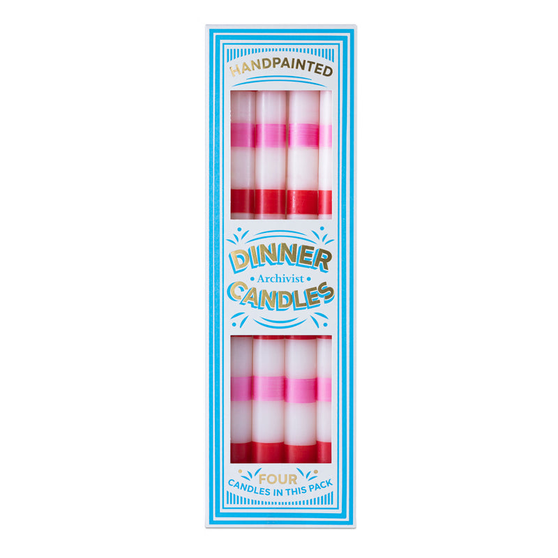 Red and Pink Stripe Dinner Candle - Box of 4