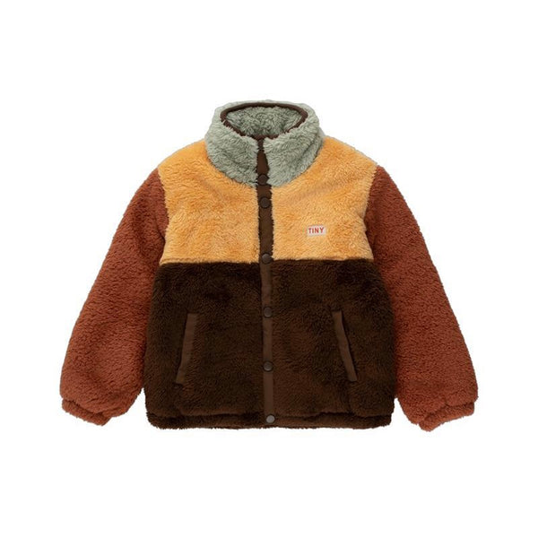 Colour Block Polar Sherpa Jacket - Dark Brown/Soft Yellow
