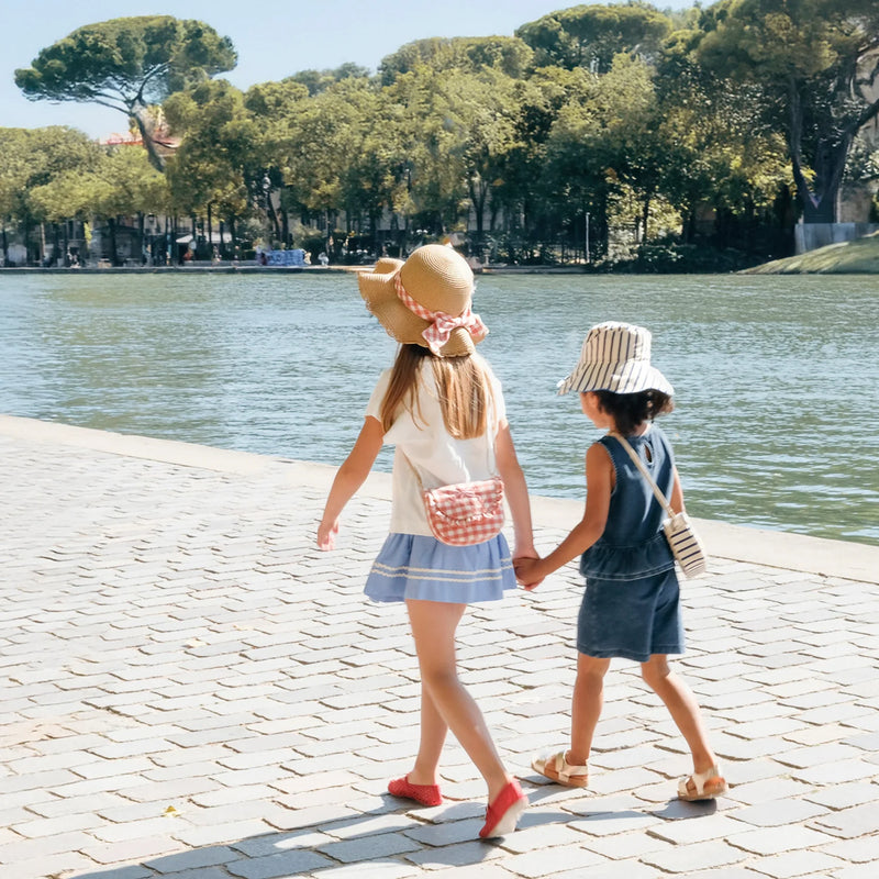 Gingham Bow Scalloped Straw Sun Hat - 3-6 Years