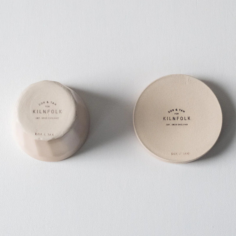 Faceted Flat White Cup and Saucer - Feldspar Pink & Cornish White