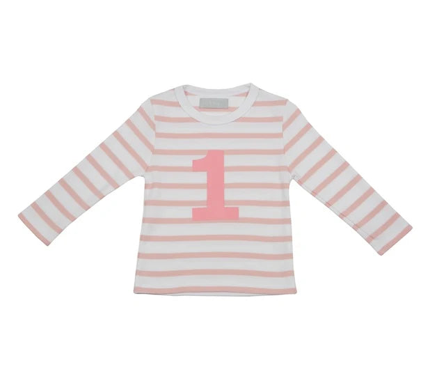 Dusty Pink & White Breton Striped Number T Shirt