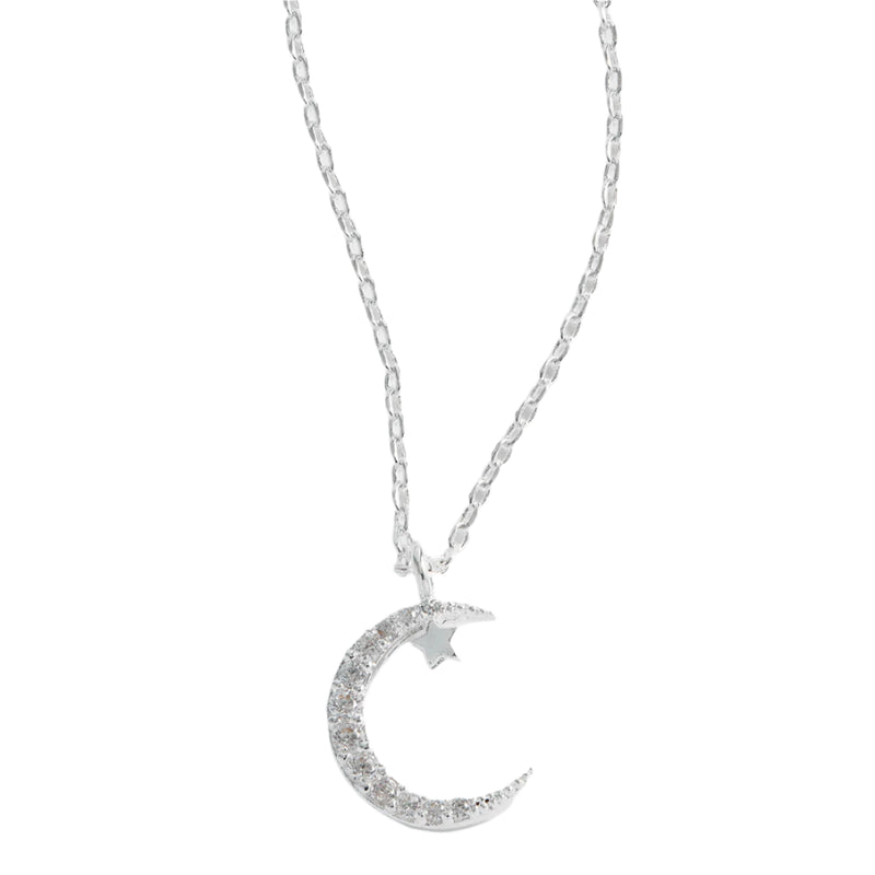 Moon and Star Necklace - Silver