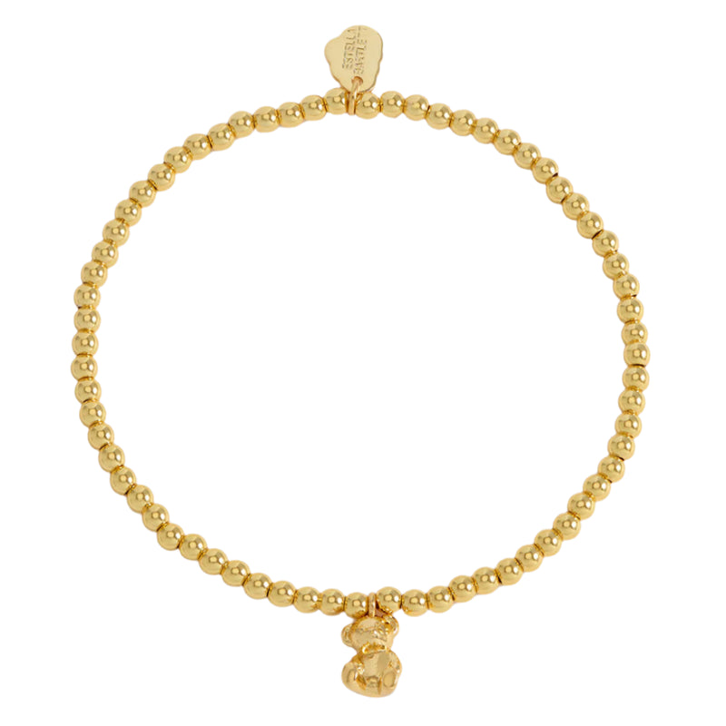 Sienna Beaded Teddy Bear Charm Bracelet - Gold Plated