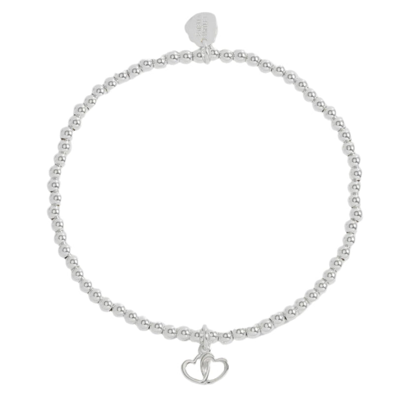 Sienna Beaded Interlinked Heart Charm Bracelet - Silver Plated