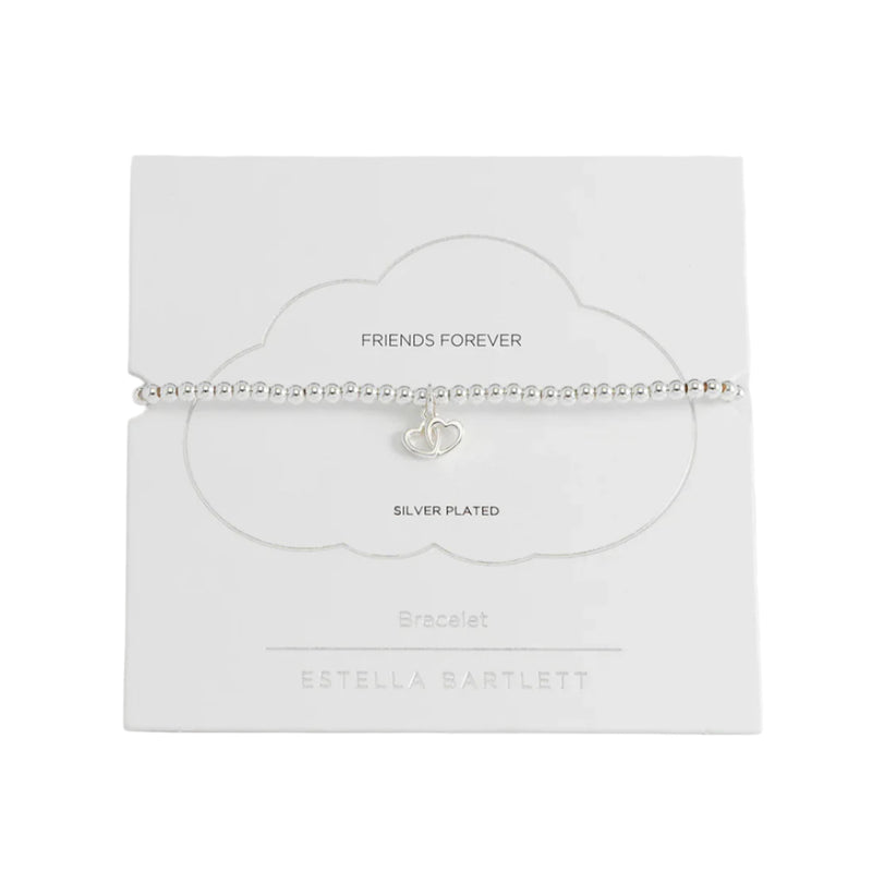 Sienna Beaded Interlinked Heart Charm Bracelet - Silver Plated