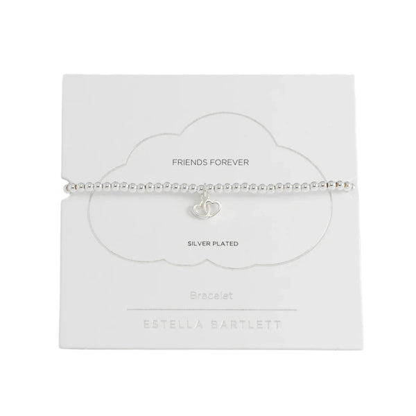 Sienna Beaded Interlinked Heart Charm Bracelet - Silver Plated