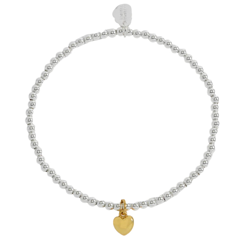 Sienna Beaded Puffy Heart Charm Bracelet - Gold & Silver Plated