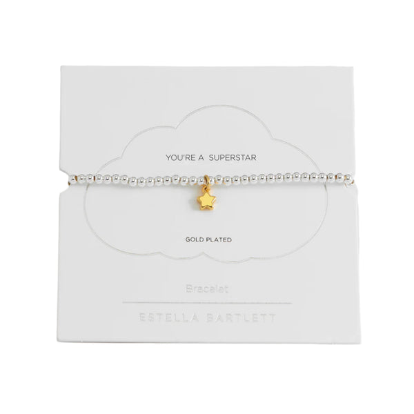 Sienna Beaded Puffy Star Charm Bracelet - Gold & Silver Plated