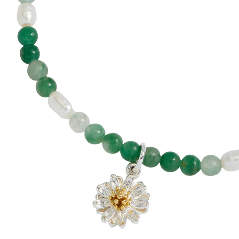 Wildflower Sienna Bracelet - Green Agate & Pearl - Silver Plated