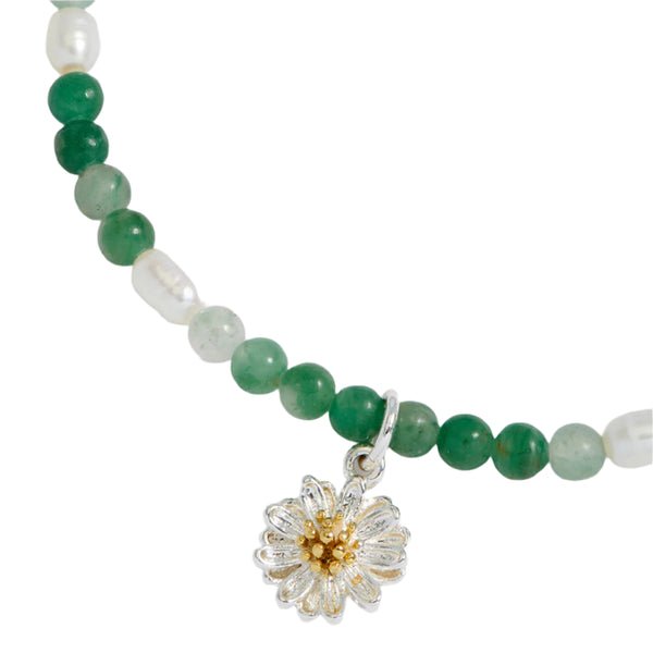 Wildflower Sienna Bracelet - Green Agate & Pearl - Silver Plated
