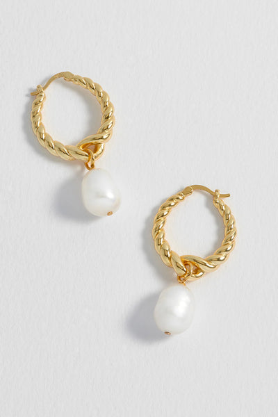 Pearl Drop and Twist Hoop Earrings