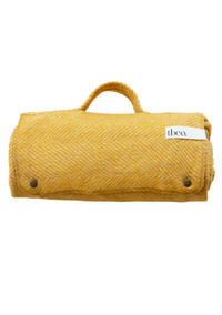 Recycled Wool Small Picnic Blanket in Golden Herringbone