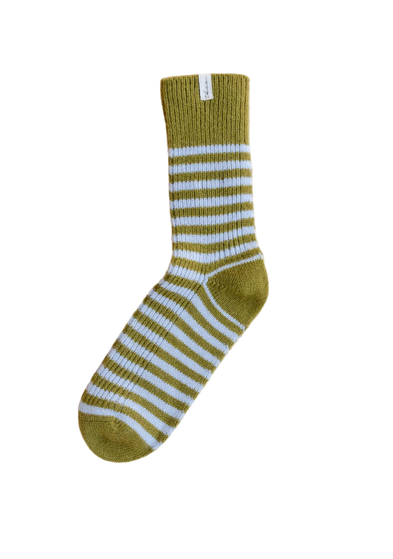 Cashmere & Merino Socks in Olive & Blue Stripe