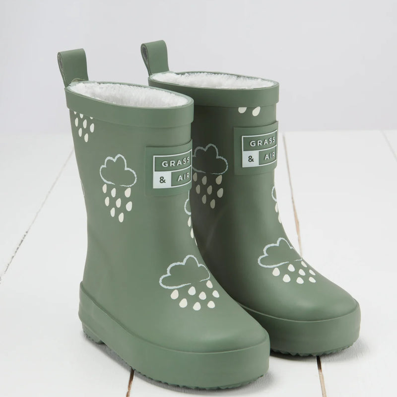 Grass & Air - Colour Changing Fleece-Lined Wellies - Khaki Green