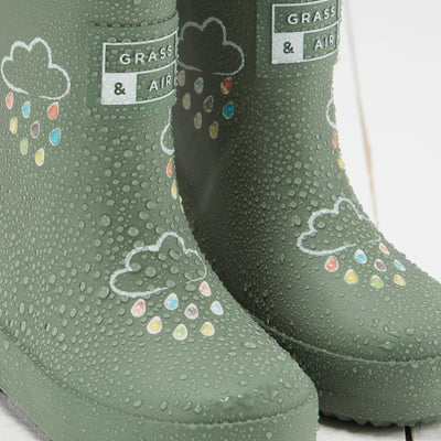 Grass & Air - Colour Changing Fleece-Lined Wellies - Khaki Green