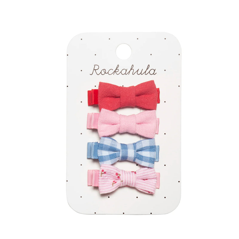 Cherry Gingham Mini Bow Clips