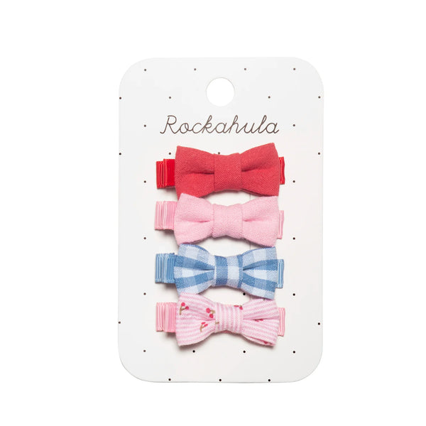 Cherry Gingham Mini Bow Clips