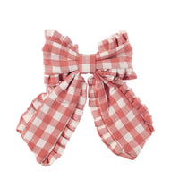 Gingham Ruffle Long Bow Clip