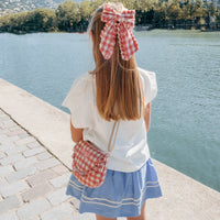 Gingham Ruffle Long Bow Clip