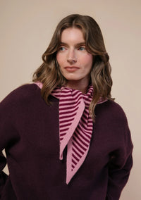 Merino Wool Triangle Scarf in Pink Stripe