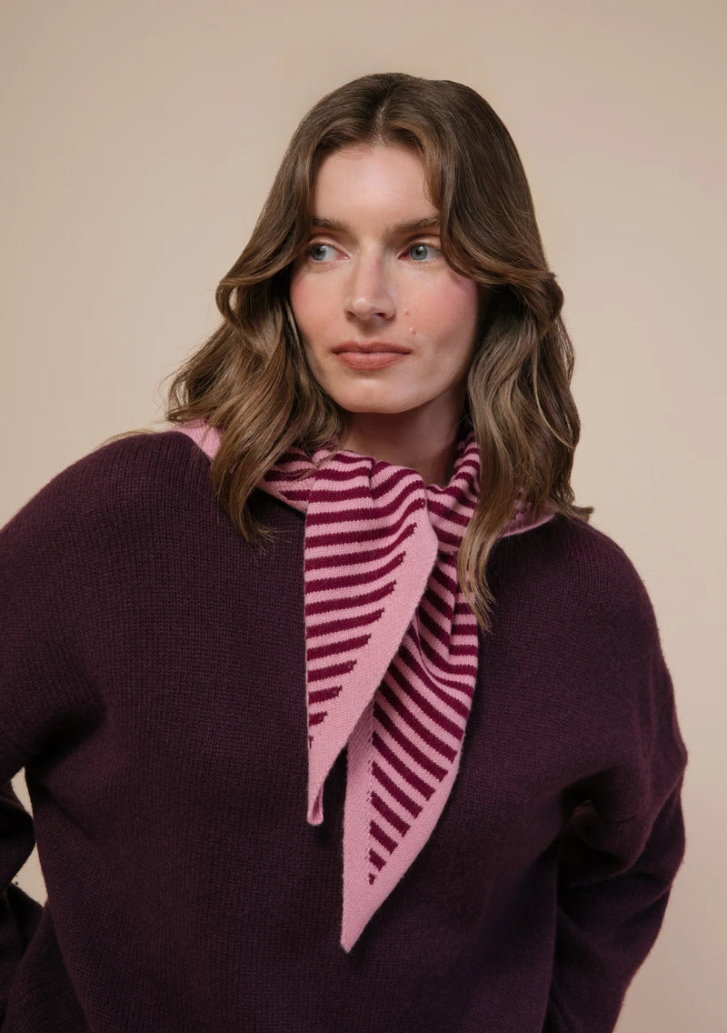 Merino Wool Triangle Scarf in Pink Stripe