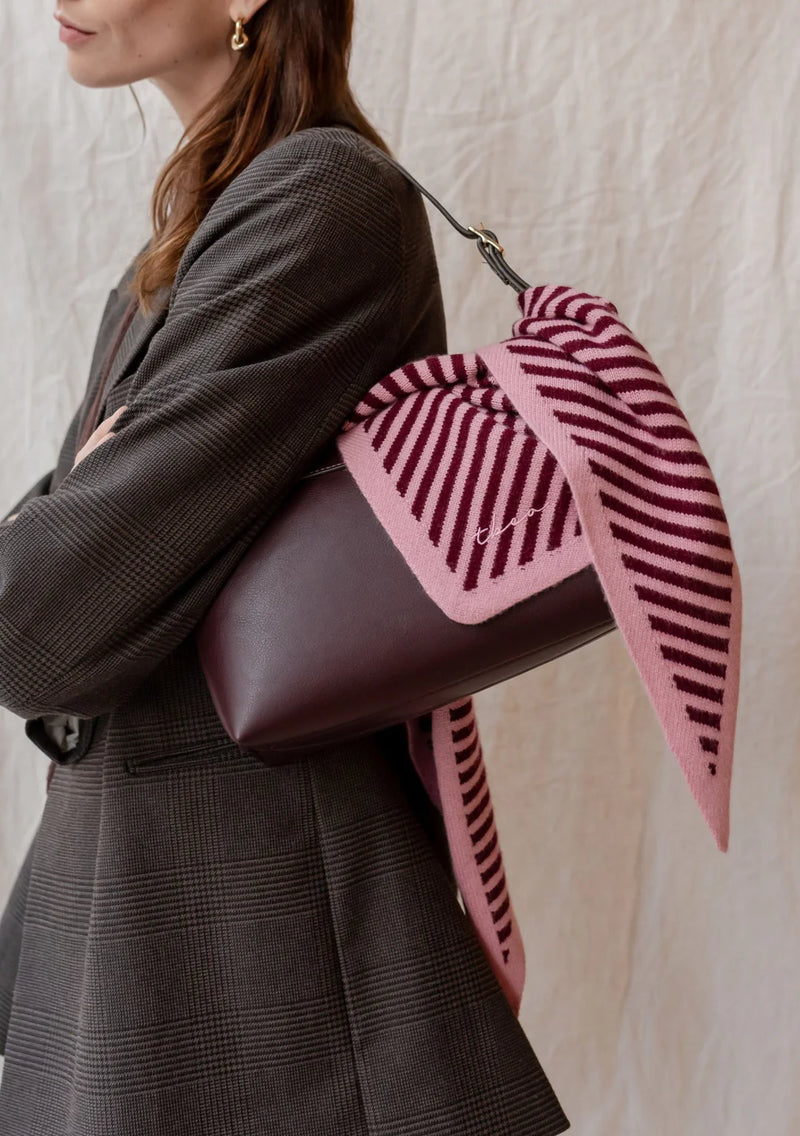 Merino Wool Triangle Scarf in Pink Stripe