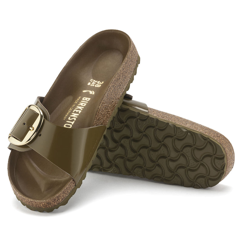 Madrid Big Buckle - Natural Leather Patent - Mud Green