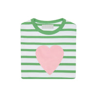 Grass Green & White Breton Striped Love Heart T-Shirt