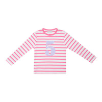 Hot Pink & White Breton Striped Number T-Shirt