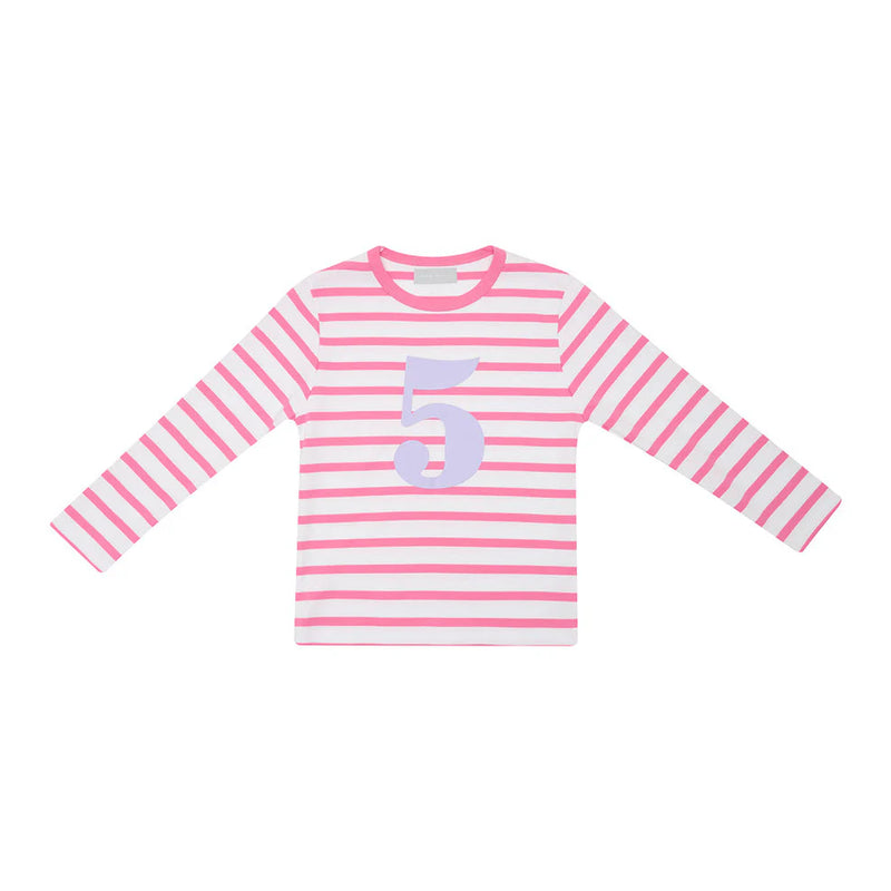 Hot Pink & White Breton Striped Number T-Shirt