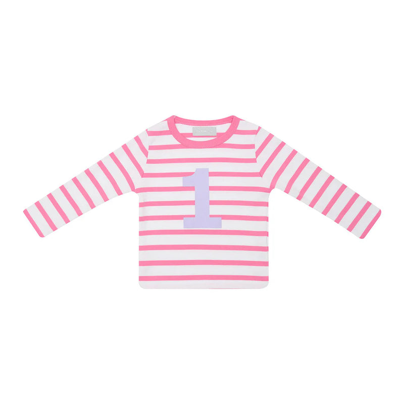 Hot Pink & White Breton Striped Number T-Shirt