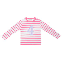 Hot Pink & White Breton Striped Number T-Shirt