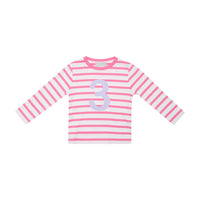 Hot Pink & White Breton Striped Number T-Shirt