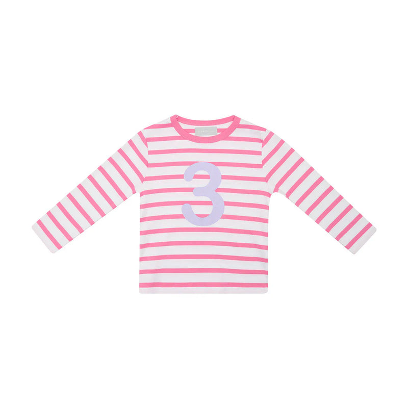 Hot Pink & White Breton Striped Number T-Shirt