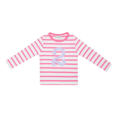 Hot Pink & White Breton Striped Number T-Shirt