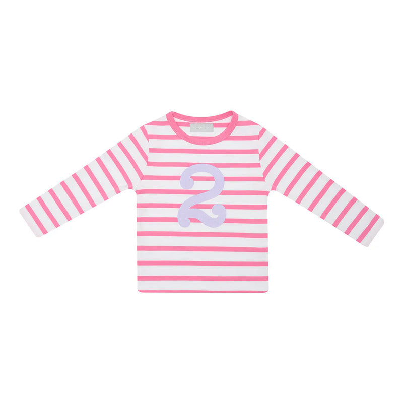 Hot Pink & White Breton Striped Number T-Shirt