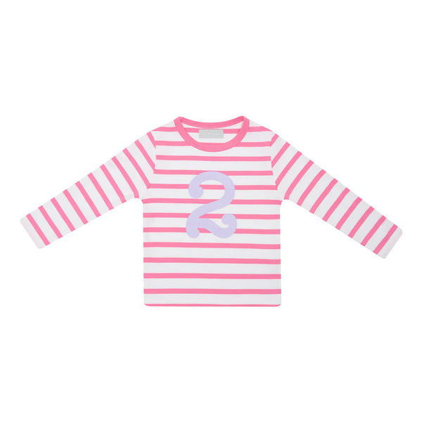 Hot Pink & White Breton Striped Number T-Shirt