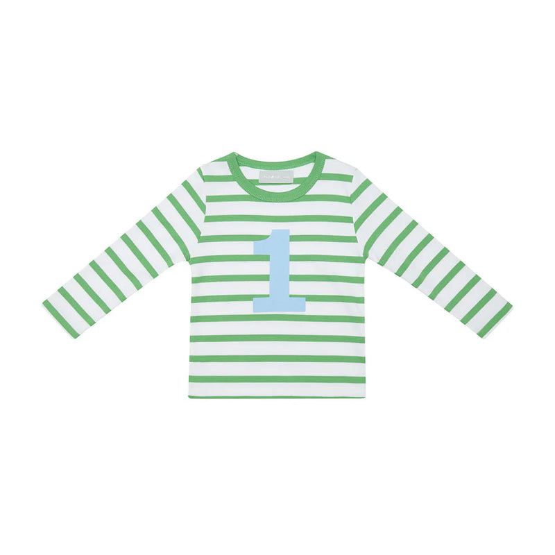 Grass Green & White Breton Striped Number T-Shirt