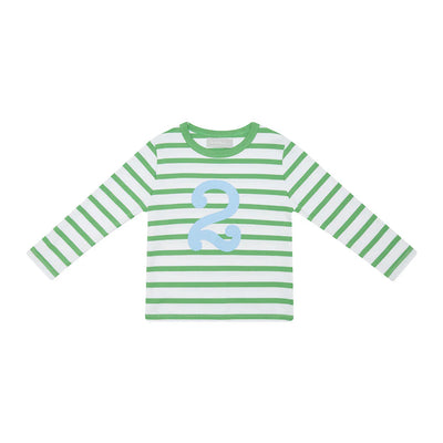 Grass Green & White Breton Striped Number T-Shirt