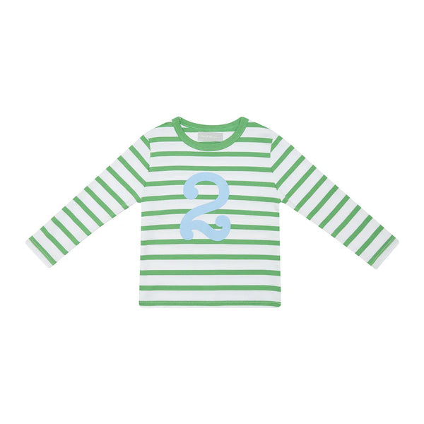 Grass Green & White Breton Striped Number T-Shirt