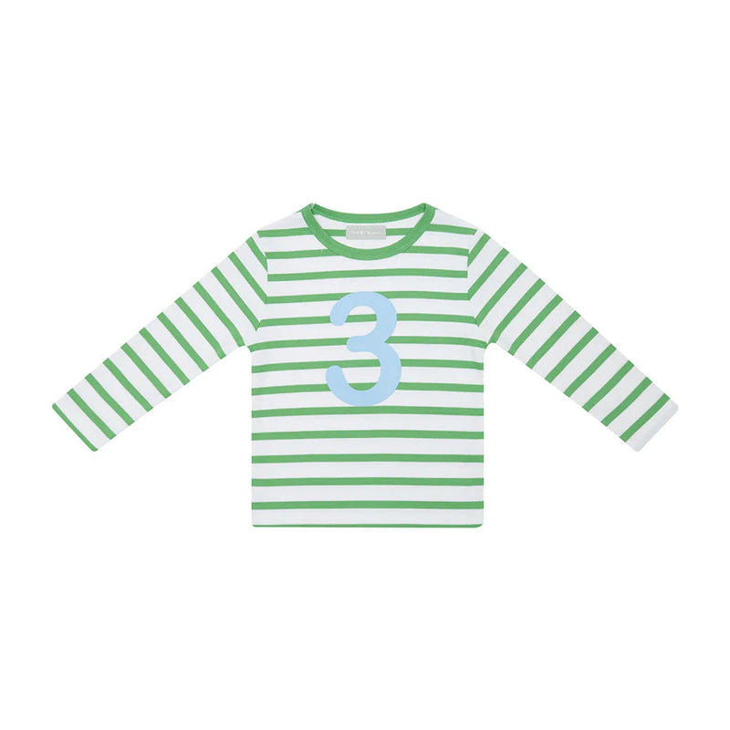Grass Green & White Breton Striped Number T-Shirt