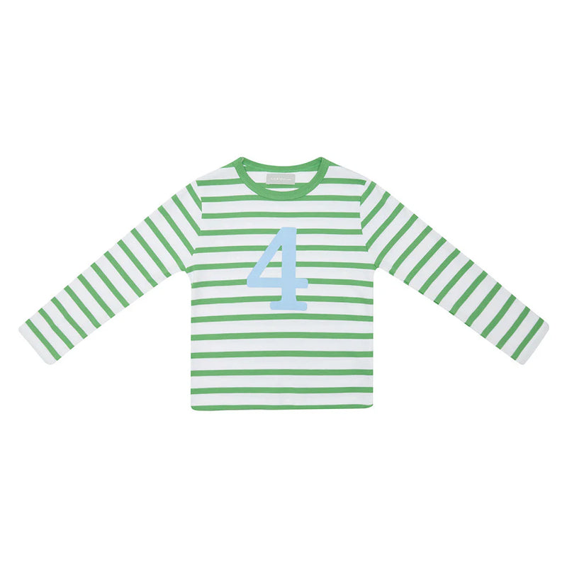 Grass Green & White Breton Striped Number T-Shirt