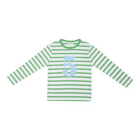Grass Green & White Breton Striped Number T-Shirt