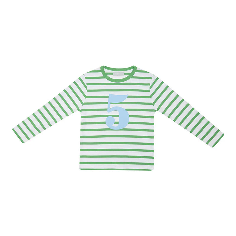 Grass Green & White Breton Striped Number T-Shirt