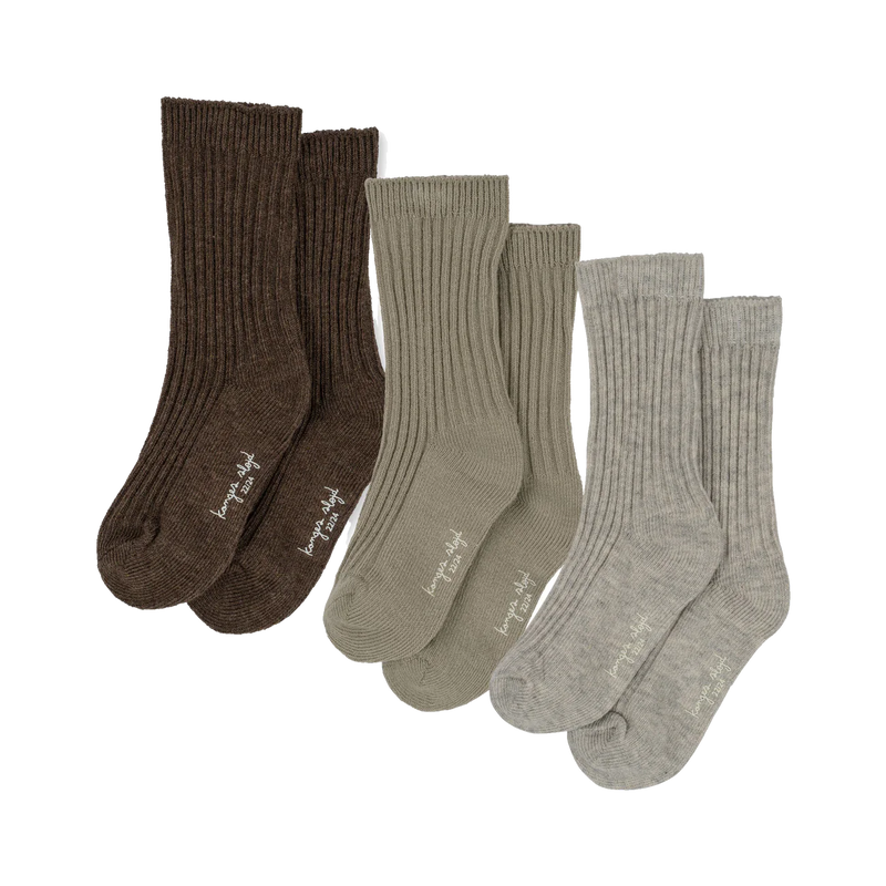Rib Socks 3 Pack - Soft Grey / Ment / Brown