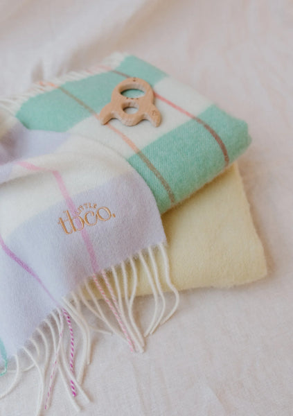 Lambswool Baby Blanket in Mint Stripe