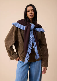 Large Merino Wool Triangle Scarf in Brown Ruffle