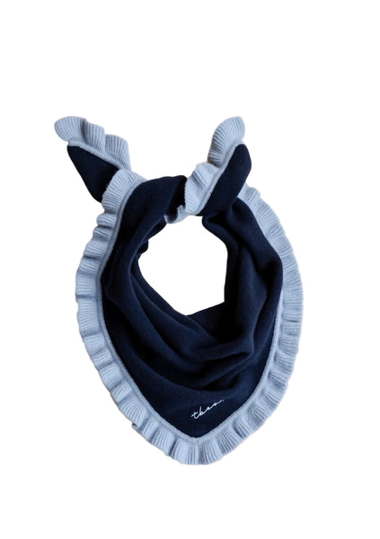 Merino Triangle Scarf in Navy Ruffle