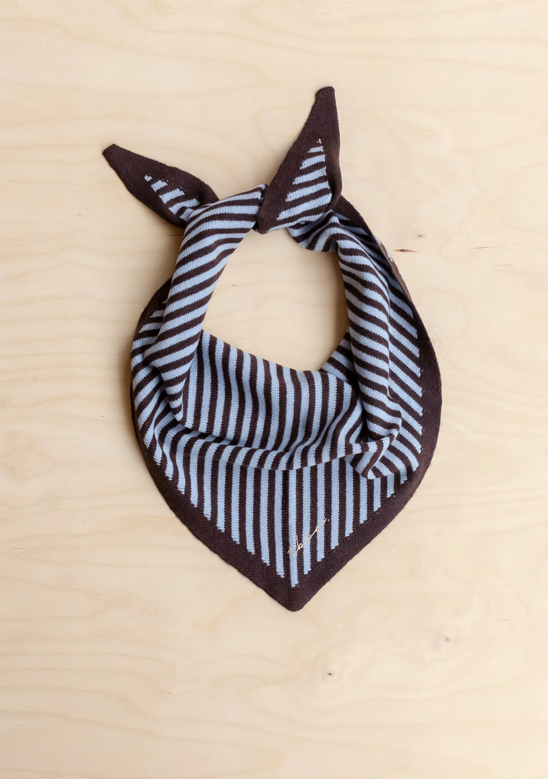 Merino Wool Triangle Scarf in Blue and Brown Stripes
