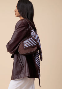 Merino Wool Triangle Scarf in Blue and Brown Stripes